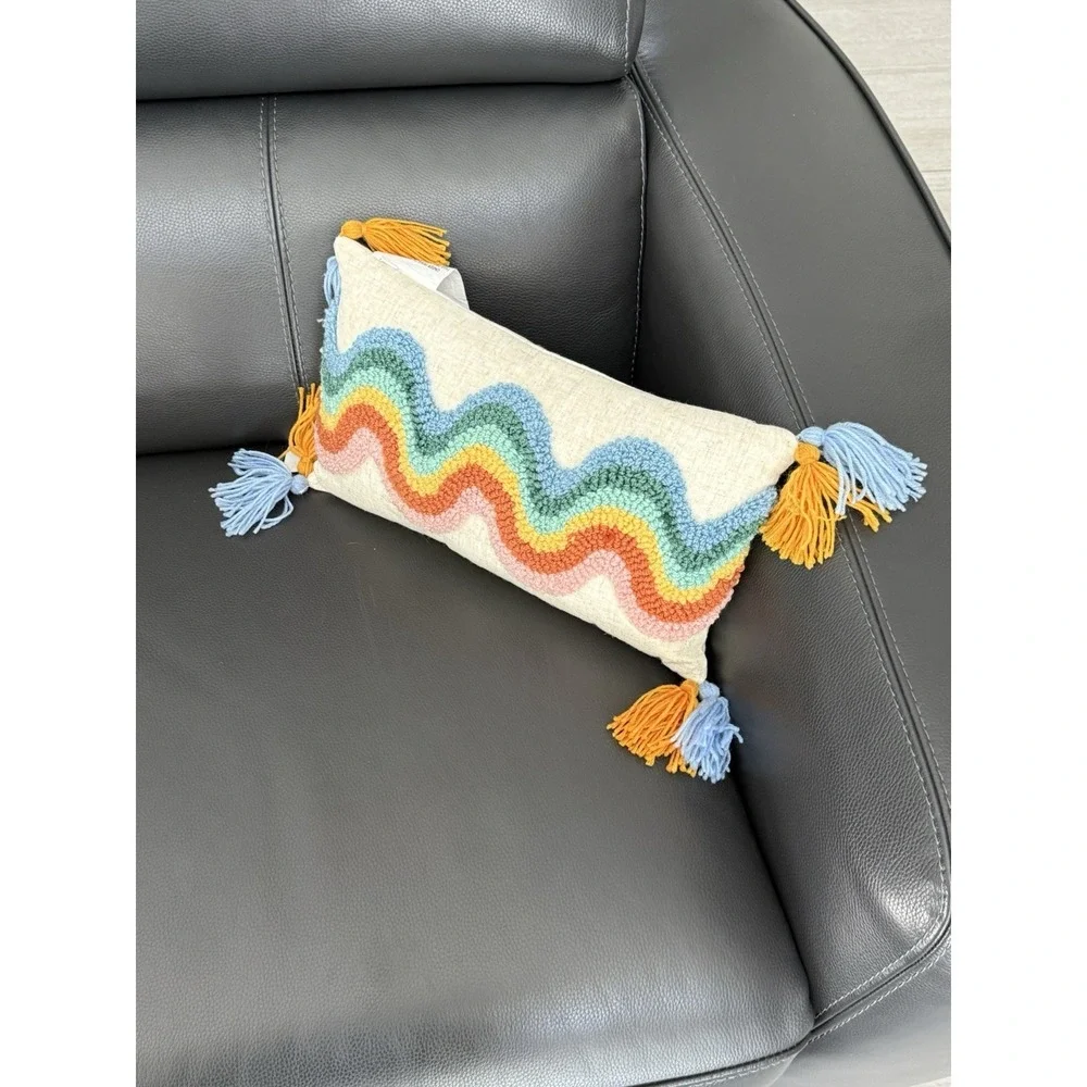 Peking Handicraft Wavy Rainbow Hook Pillow‎ With Tassels New With Tag